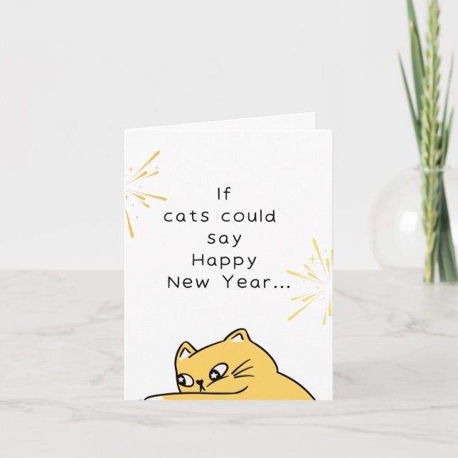 Funny Cat Happy New Year Karte (Vorderseite)