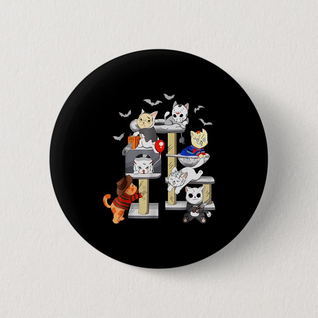 Funny Cat Horror Movies Cute Halloween Cat Lovers  Button (Vorderseite)