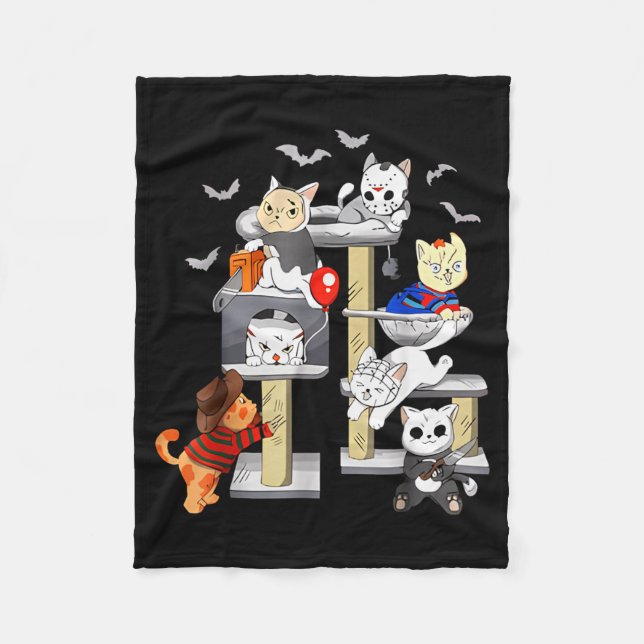 Funny Cat Horror Movies Cute Halloween Cat Lovers  Fleecedecke (Vorderseite)