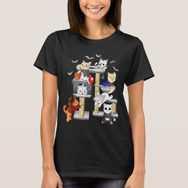 Funny Cat Horror Movies Cute Halloween Cat Lovers  T-Shirt (Vorderseite)