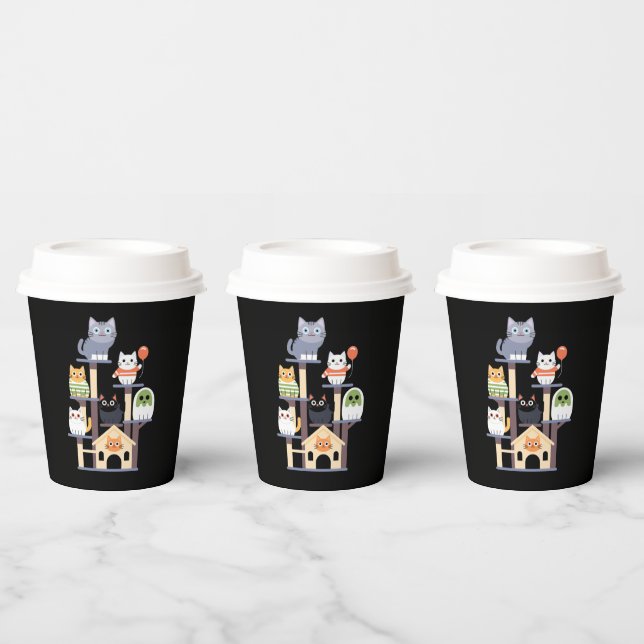 Funny Cat Horror Movies Niedlich Halloween Cat Kit Pappbecher (Multi)