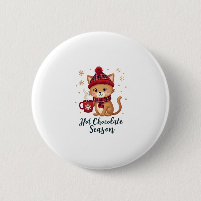 Funny Cat Hot Choco Jahreszeit Frohe Weihnachten M Button (Vorderseite)