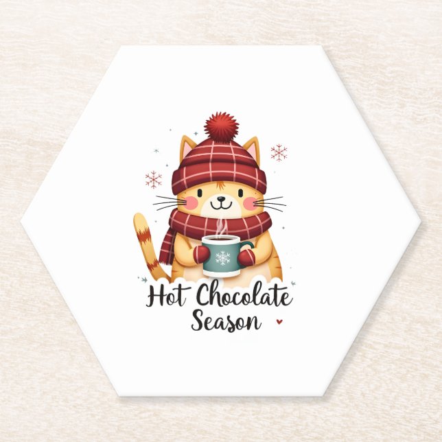 Funny Cat Hot Choco Jahreszeit Frohe Weihnachten M Untersetzer (Vorderseite)