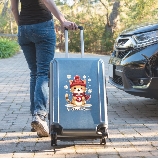 Funny Cat Hot Choco Season Merry Christmas Mom Dad Aufkleber (Koffer Insitu)