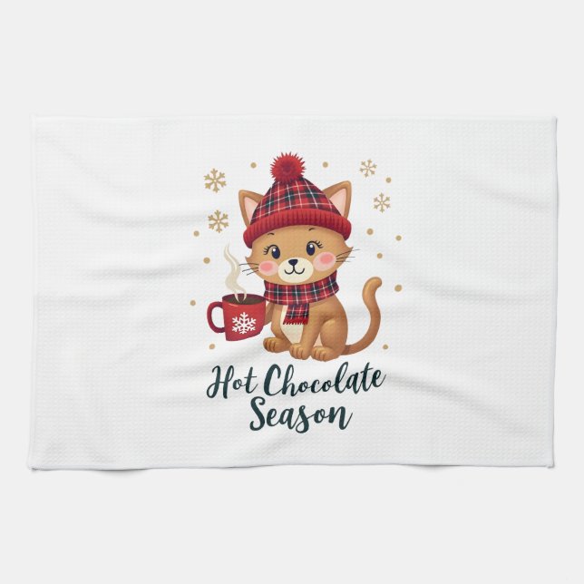 Funny Cat Hot Choco Season Merry Christmas Mom Dad Geschirrtuch (Horizontal)