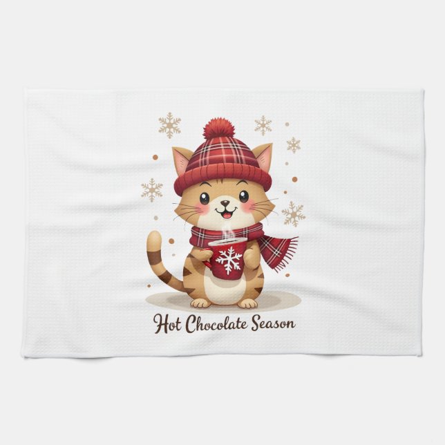 Funny Cat Hot Choco Season Merry Christmas Mom Dad Geschirrtuch (Horizontal)