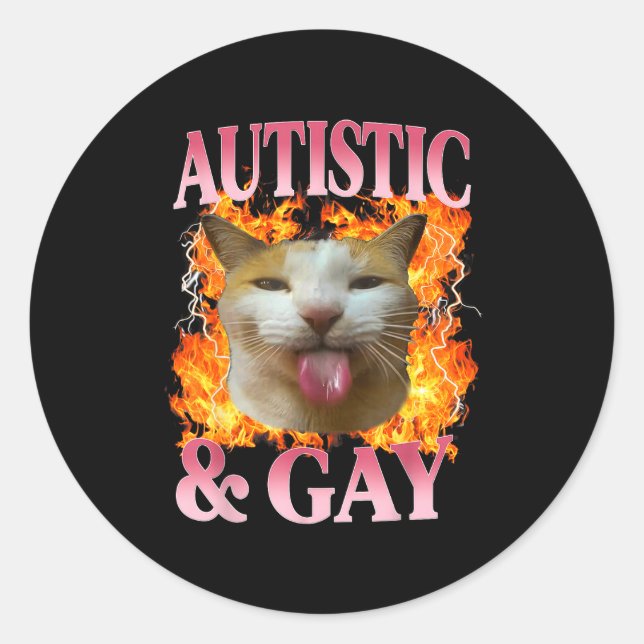 Funny Cat Humor Saying Autistic And Gay Cat Meme Q Runder Aufkleber (Vorderseite)