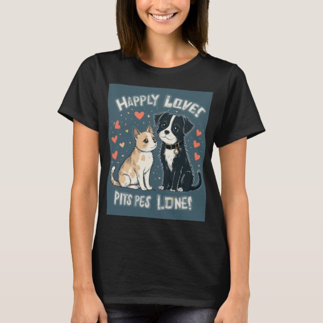 Funny Cat & Hund Liebe Niedlicher Cartoon Haustier T-Shirt (Vorderseite)