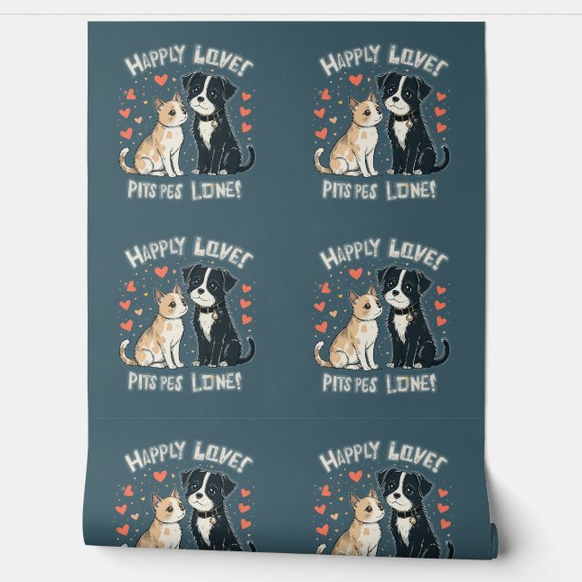 Funny Cat & Hund Niedliche Haustiere Paar Cartoon  Tapete (Abrollen)