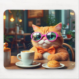 Funny Cat im Café mit Coffee Mouse Pad Mousepad