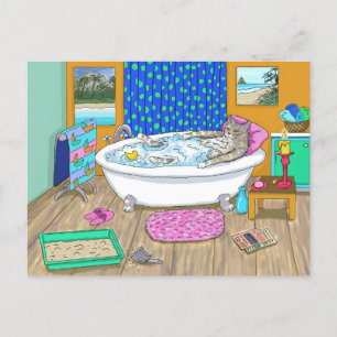 Funny Cat in Bath 665 Postkarte
