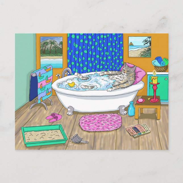 Funny Cat in Bath 665 Postkarte (Vorderseite)