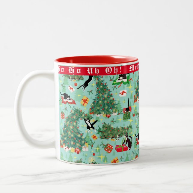 Funny Cat in Christmas Tree Custom Zweifarbige Tasse (Links)