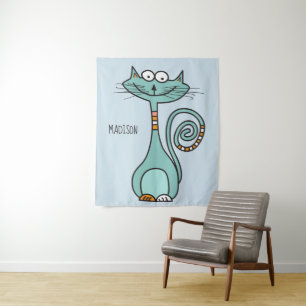 Funny Cat individuelle Name & Color Tapestes Wandteppich