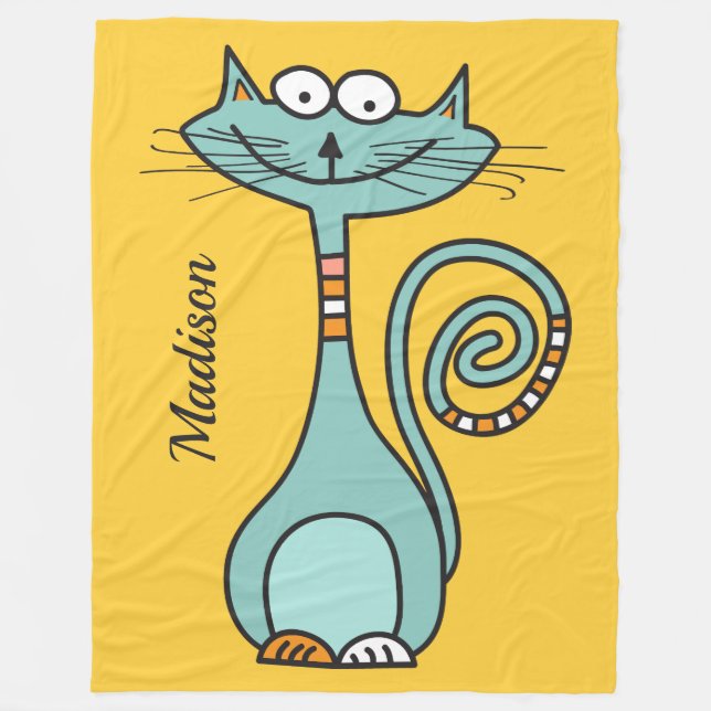 Funny Cat individuelle Name & Farb Fleece Decke (Vorderseite)