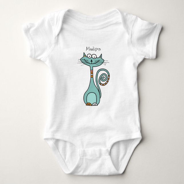 Funny Cat individuelle Name Kleidung Baby Strampler (Vorderseite)