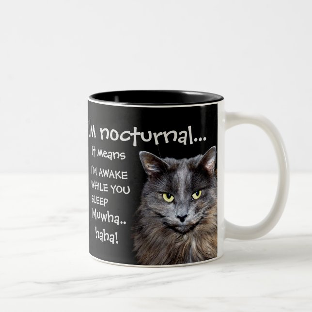 Funny Cat ist Nocturnal Evil Laugh  Zweifarbige Tasse (Rechts)