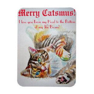 Funny Cat Katzen Liebe Toe Bohnen Frohe Weihnachts Magnet