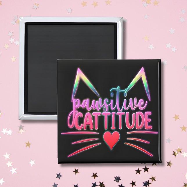 Funny Cat Kitten Pun PAWSITIVE CATITUE Magnet (Von Creator hochgeladen)
