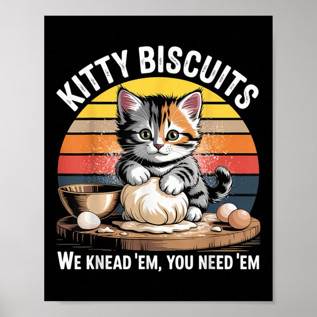 Funny Cat Kneading Dough Retro Kitty Biscuits Desi Poster (Vorne)