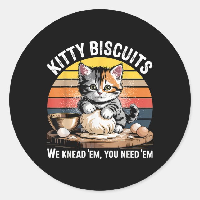 Funny Cat Kneading Dough Retro Kitty Biscuits Desi Runder Aufkleber (Vorderseite)