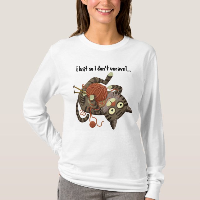 Funny Cat Knittern Themed T - Shirt Knitter Gesche (Vorderseite)