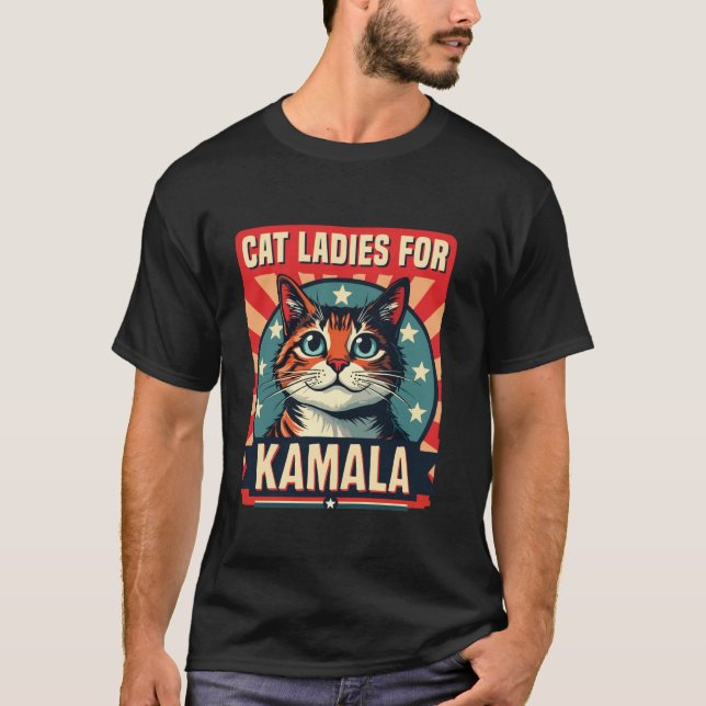 Funny Cat Ladys for Kamala Abstimmung 2024 Präside T-Shirt (Vorderseite)