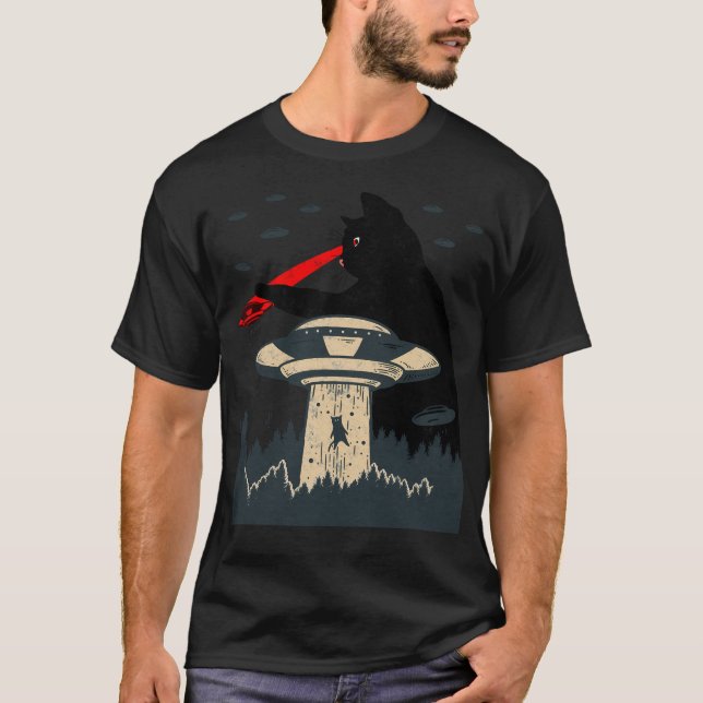 Funny Cat Laser Eye Ufo Alien T-Shirt (Vorderseite)