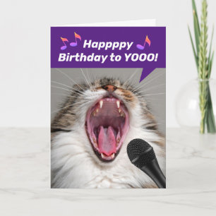 Funny Cat laut Singing The Birthday Song Karte