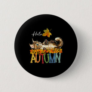 Funny Cat Leaf Fall Hallo Herbst Niedlich Kitten C Button