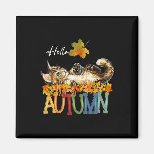Funny Cat Leaf Fall Hallo Herbst Niedlich Kitten C Magnet