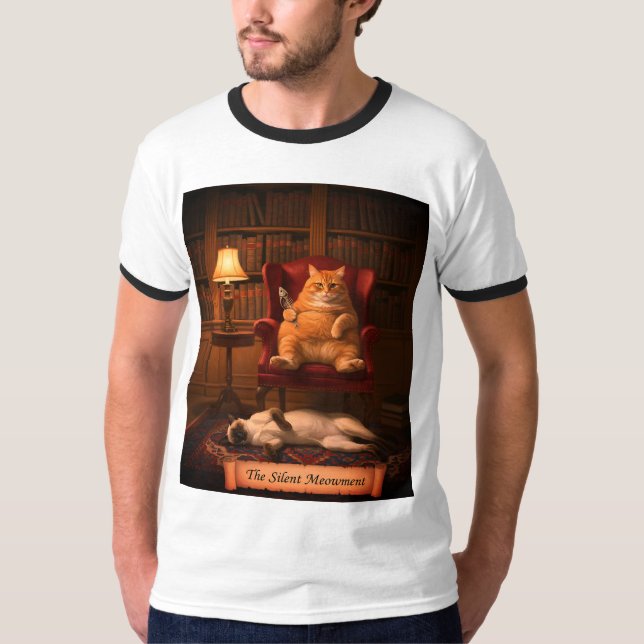 Funny Cat Library Silent Meowbook T - Shirt (Vorderseite)