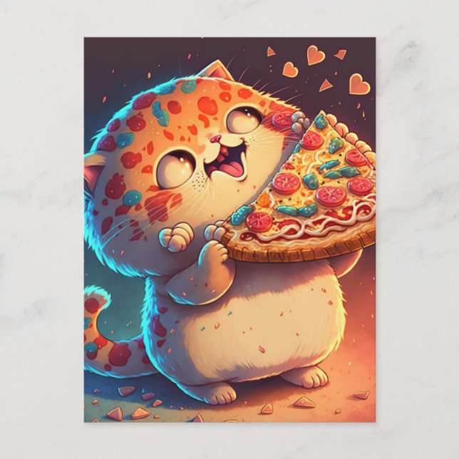 Funny Cat Lieben Pizza Postkarte (Vorderseite)