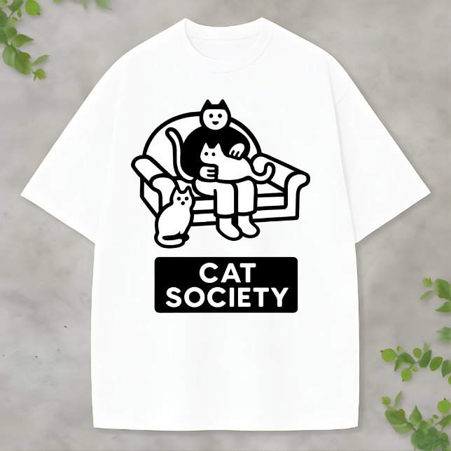 Funny Cat Lover Cat Society Design Illustration T-Shirt (Von Creator hochgeladen)