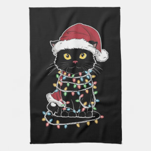 Funny Cat Lover Christmas Lights Geschirrtuch