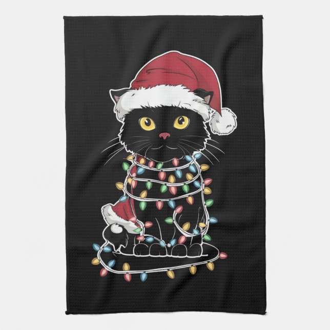 Funny Cat Lover Christmas Lights Geschirrtuch (Vertikal)