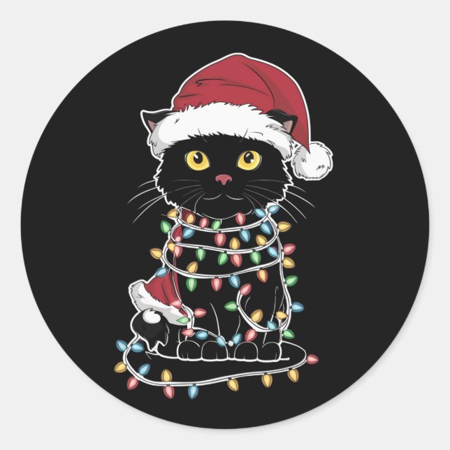 Funny Cat Lover Christmas Lights Runder Aufkleber (Vorderseite)