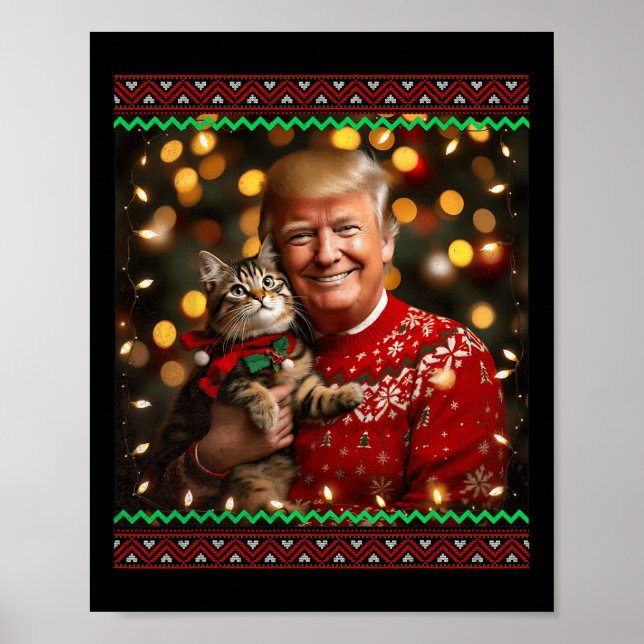 Funny Cat Lover Christmas Sweater Trump Ugly Chris Poster (Vorne)