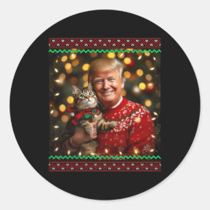 Funny Cat Lover Christmas Sweater Trump Ugly Chris Runder Aufkleber