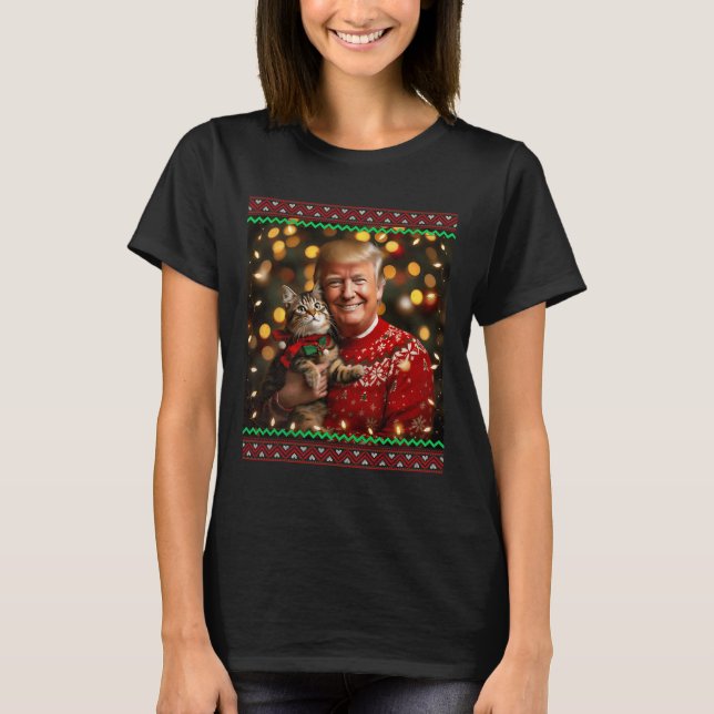 Funny Cat Lover Christmas Sweater Trump Ugly Chris T-Shirt (Vorderseite)