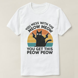 Funny Cat Lover Geschenk - Meow Meow Peow Retro T-Shirt
