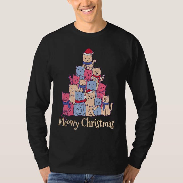Funny Cat Lover Meowy Catmas Chirstmas  Cat Tree T-Shirt (Vorderseite)