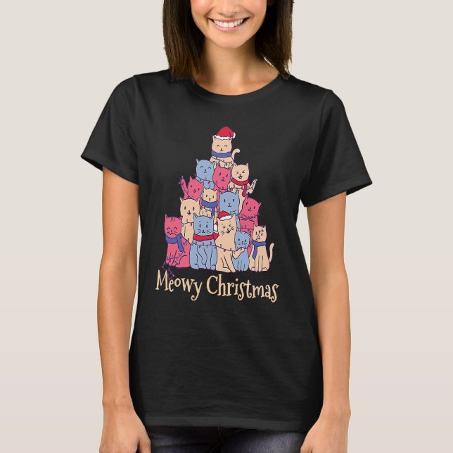 Funny Cat Lover Meowy Catmas Chirstmas  Cat Tree T-Shirt (Vorderseite)