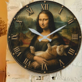 Funny Cat Lover Mona Lisa Cute Ginger Cat Renaissa Große Wanduhr