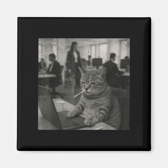 Funny Cat Meme Rauchen Zigarette bei der Arbeit Sp Magnet (Vorne)