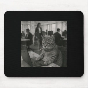 Funny Cat Meme Rauchen Zigarette bei der Arbeit Sp Mousepad