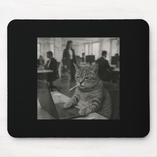 Funny Cat Meme Rauchen Zigarette bei der Arbeit Sp Mousepad (Vorne)