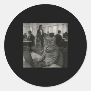 Funny Cat Meme Rauchen Zigarette bei der Arbeit Sp Runder Aufkleber