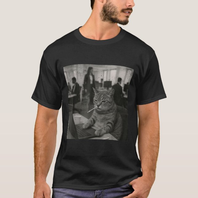 Funny Cat Meme Rauchen Zigarette bei der Arbeit Sp T-Shirt (Vorderseite)