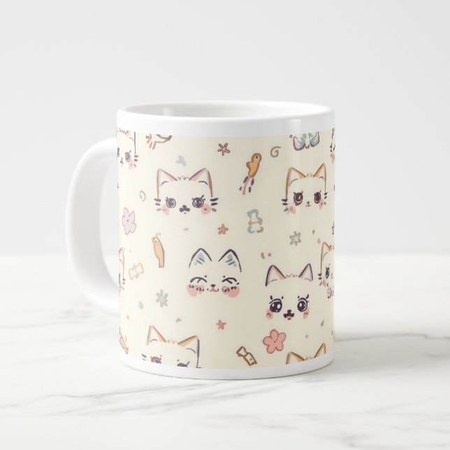 Funny Cat Meow Cartoon Pattern Jumbo-Tasse (Vorderseite Links)